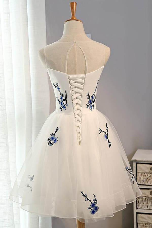 White A-line Tulle Short Prom Dress White Homecoming Dress  PD133