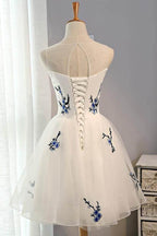 White A-line Tulle Short Prom Dress White Homecoming Dress  PD133