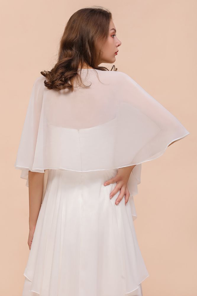 Vestido de dama de honor blanco hasta la rodilla de dos capas para invitada de boda con capas