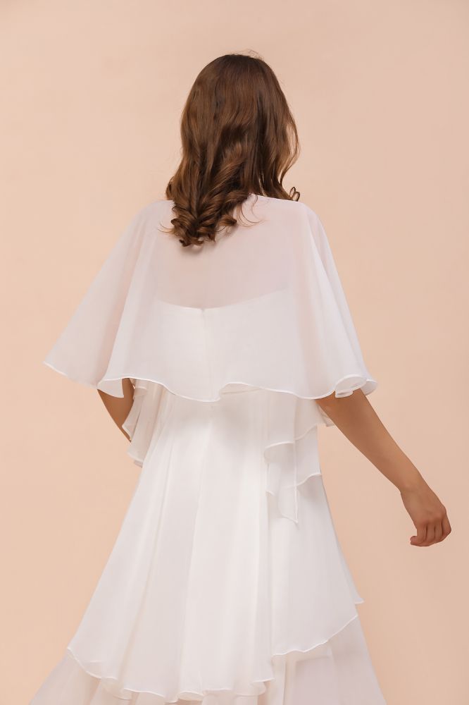 Vestido de dama de honor blanco hasta la rodilla de dos capas para invitada de boda con capas