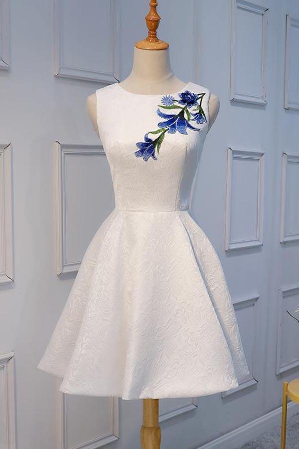 Vestidos de fiesta cortos con apliques de encaje blanco, vestidos de regreso a casa PD160
