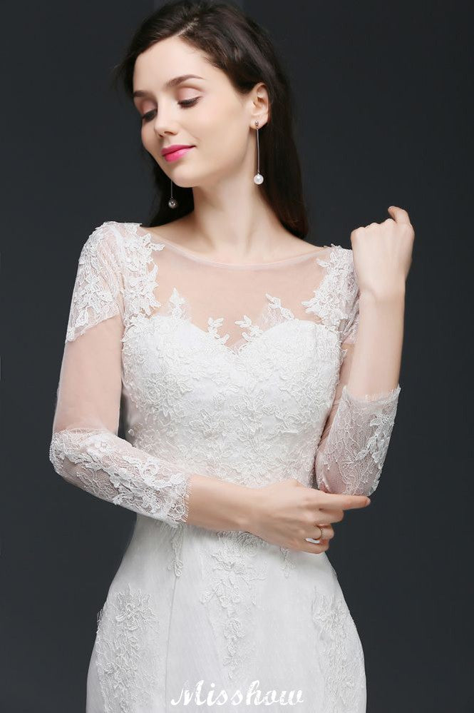 White Lace Mermaid Jewel Wedding Dress