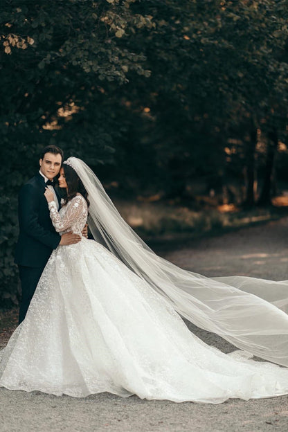White Sweetheart A-line Long Sleeves Wedding Dress With Lace