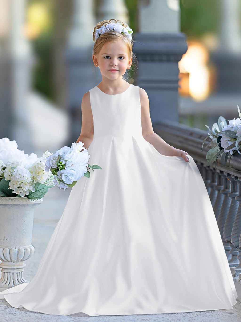 A-Linie Spitze Satin Bodenlang Erstkommunionkleid für Blumenmädchen 
