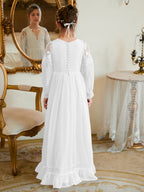 Bodenlanges Chiffon-Kleid in A-Linie und Elfenbein für die Erstkommunion 