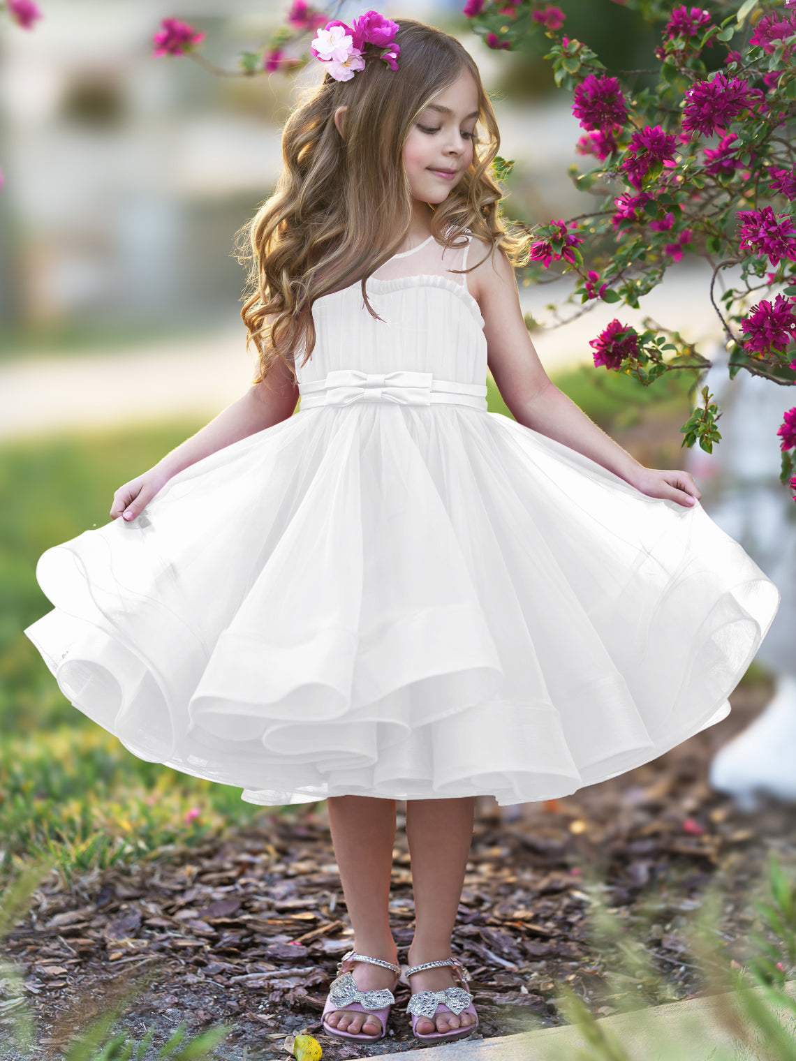 Duchesse-Linie/Princess-Linie Tüll Knielanges Blumenmädchenkleid 