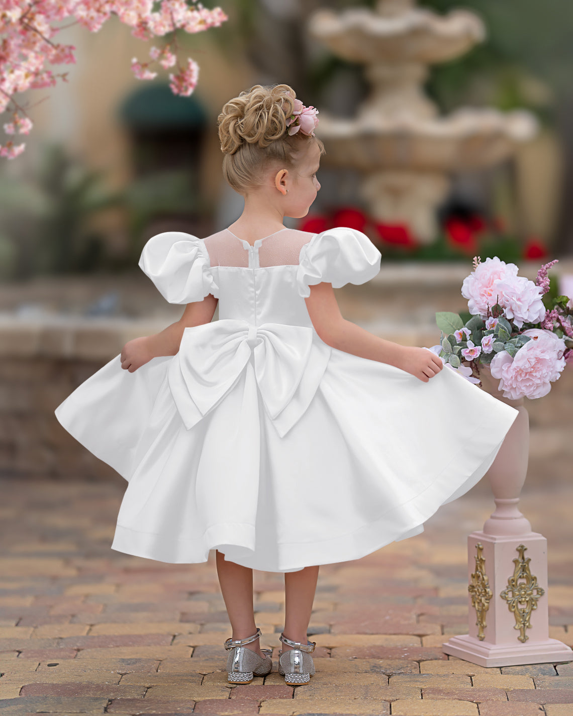 Duchesse-Linie/Princess-Linie Satin Knielang Blumenmädchenkleid 