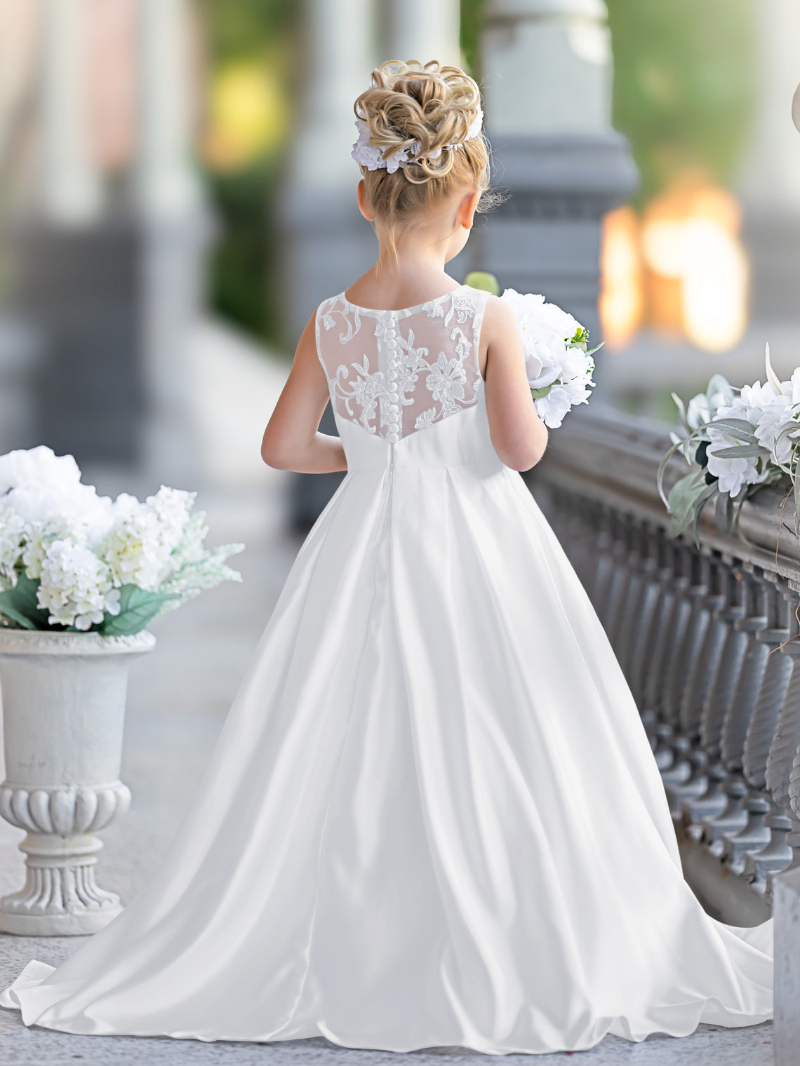 A-Linie Spitze Satin Bodenlang Erstkommunionkleid für Blumenmädchen 
