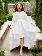 Asymmetrisches Blumenmädchenkleid aus Satin in A-Linie 