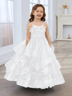 Slate Blue A-Line Princess Sleeveless Tulle Flower Girl Dress