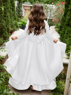 Asymmetrisches Blumenmädchenkleid aus Satin in A-Linie 