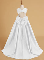Duchesse-Linie/Princess-Linie Satin Sweep/Pinsel zug Blumenmädchenkleid 