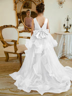 Duchesse-Linie/Princess-Linie Satin Tüll Bodenlang Blumenmädchenkleid 