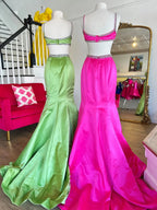 Windsor | Vestido de fiesta largo de sirena con escote redondo, cuentas y lazo