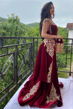 Wine red evening dresses long | Velvet evening wear