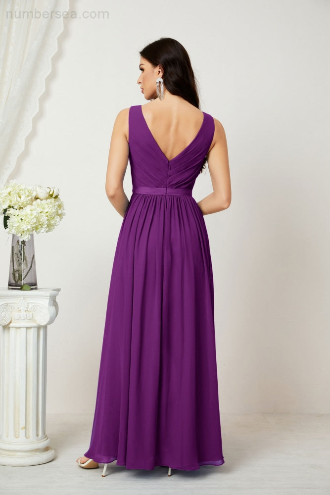 Women's Chiffon Long Bridesmaid Dresses A line Sleeveless Formal Prom Gown for Evening Party Homecoming Dresses 2808-payinti