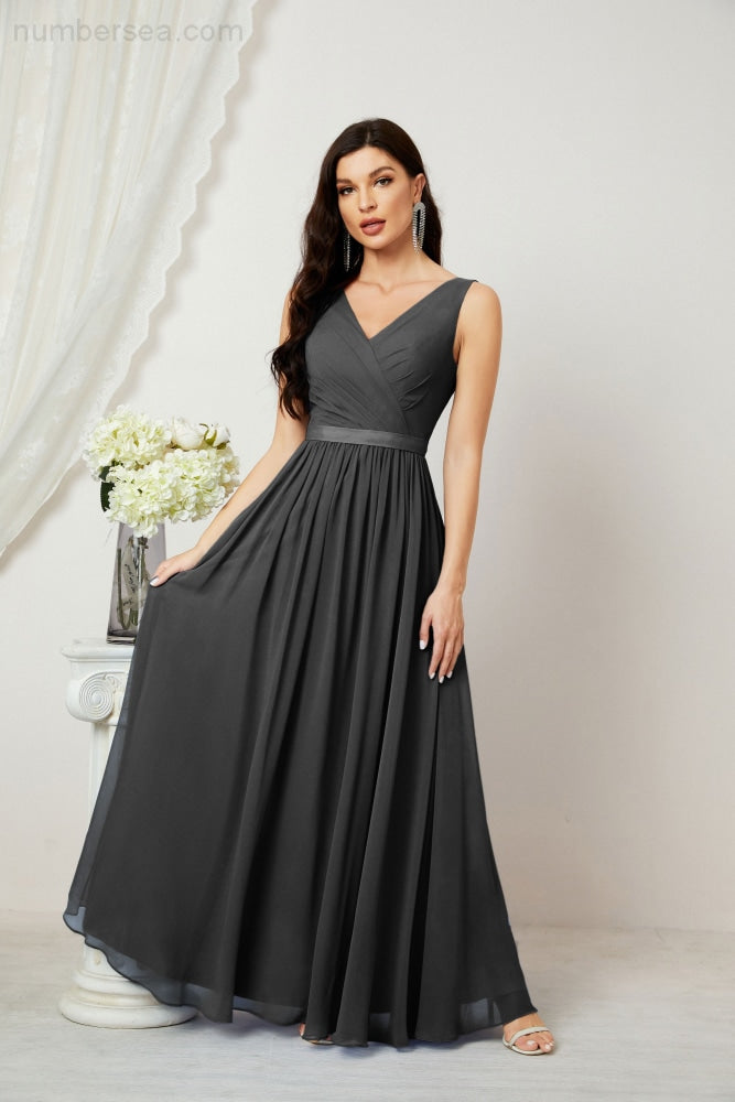 Women's Chiffon Long Bridesmaid Dresses A line Sleeveless Formal Prom Gown for Evening Party Homecoming Dresses 2808-payinti