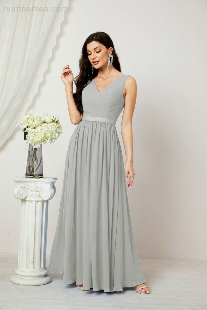 Women's Chiffon Long Bridesmaid Dresses A line Sleeveless Formal Prom Gown for Evening Party Homecoming Dresses 2808-payinti