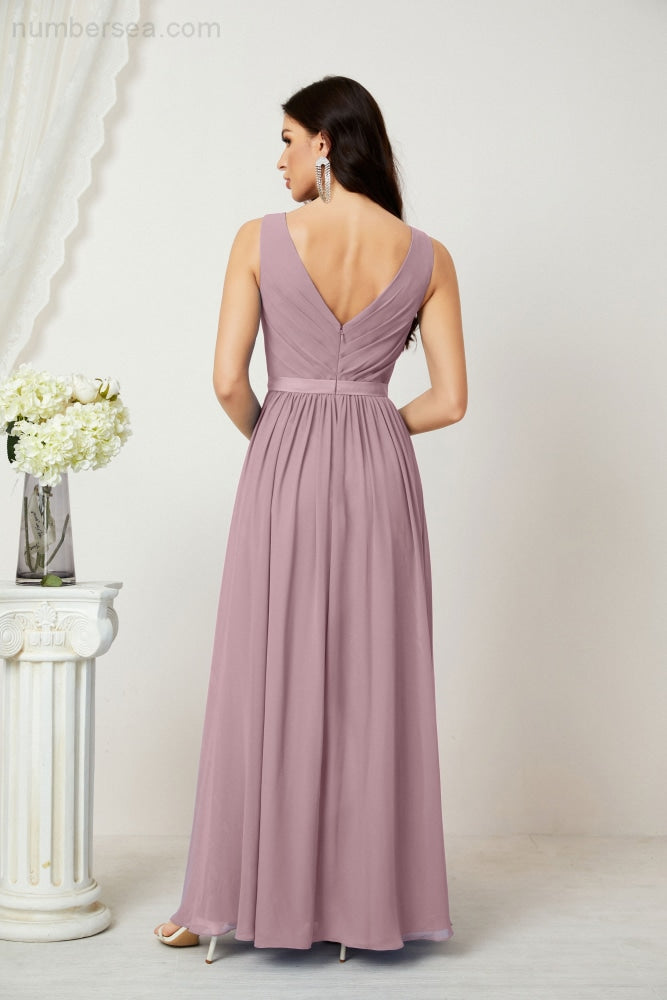 Women's Chiffon Long Bridesmaid Dresses A line Sleeveless Formal Prom Gown for Evening Party Homecoming Dresses 2808-payinti