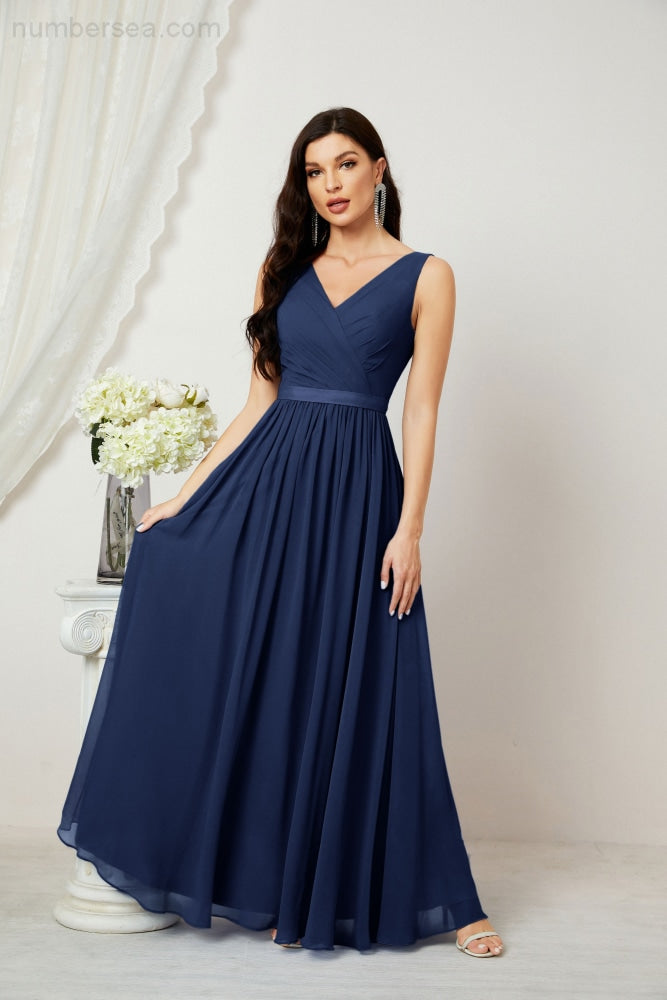 Women's Chiffon Long Bridesmaid Dresses A line Sleeveless Formal Prom Gown for Evening Party Homecoming Dresses 2808-payinti