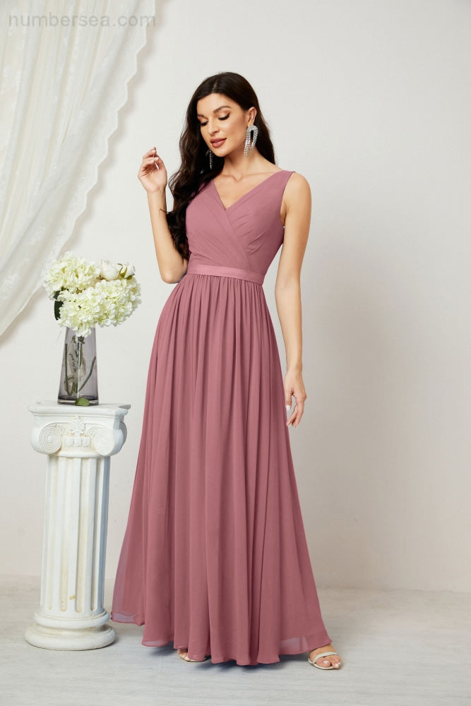 Women's Chiffon Long Bridesmaid Dresses A line Sleeveless Formal Prom Gown for Evening Party Homecoming Dresses 2808-payinti