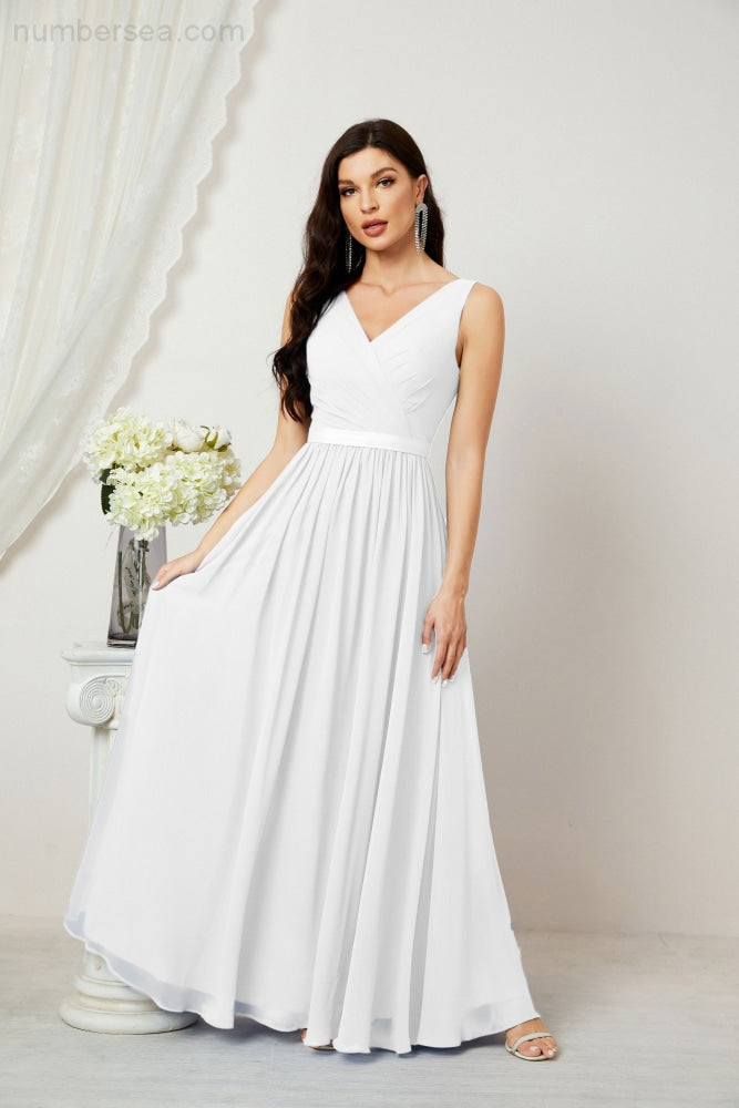 Women's Chiffon Long Bridesmaid Dresses A line Sleeveless Formal Prom Gown for Evening Party Homecoming Dresses 2808-payinti