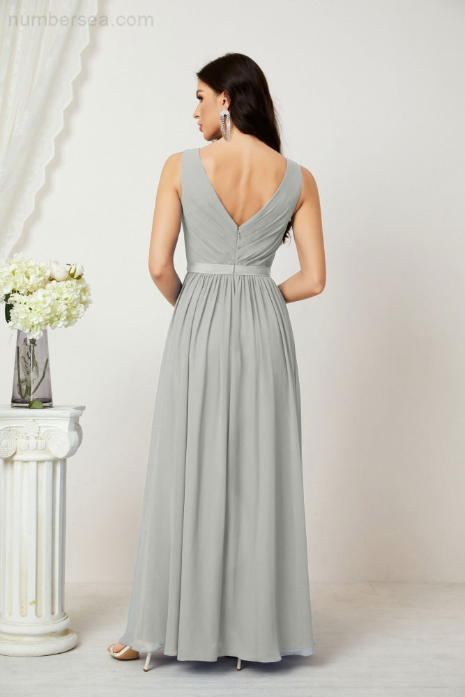 Women's Chiffon Long Bridesmaid Dresses A line Sleeveless Formal Prom Gown for Evening Party Homecoming Dresses 2808-payinti