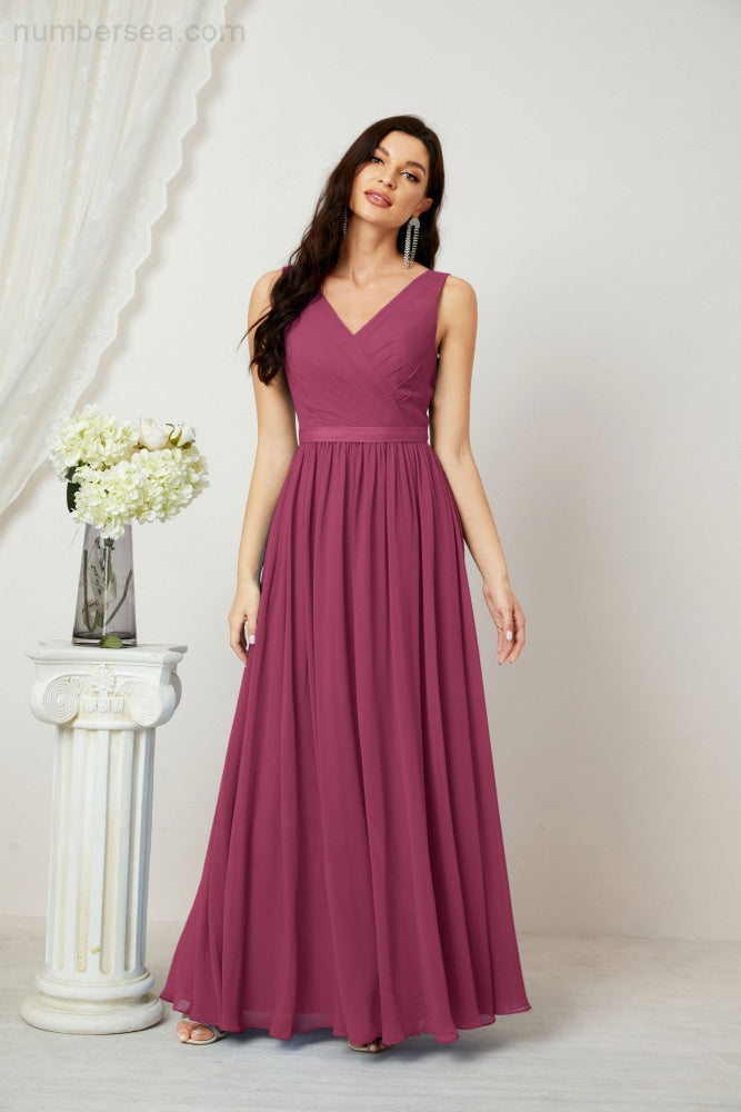Women's Chiffon Long Bridesmaid Dresses A line Sleeveless Formal Prom Gown for Evening Party Homecoming Dresses 2808-payinti