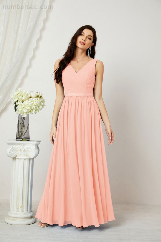 Women's Chiffon Long Bridesmaid Dresses A line Sleeveless Formal Prom Gown for Evening Party Homecoming Dresses 2808-payinti