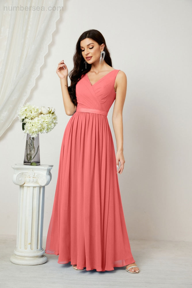 Women's Chiffon Long Bridesmaid Dresses A line Sleeveless Formal Prom Gown for Evening Party Homecoming Dresses 2808-payinti