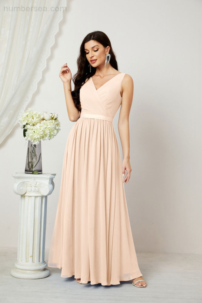 Women's Chiffon Long Bridesmaid Dresses A line Sleeveless Formal Prom Gown for Evening Party Homecoming Dresses 2808-payinti