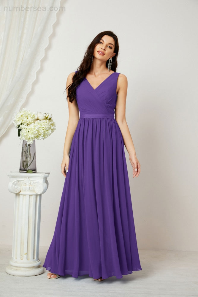 Women's Chiffon Long Bridesmaid Dresses A line Sleeveless Formal Prom Gown for Evening Party Homecoming Dresses 2808-payinti