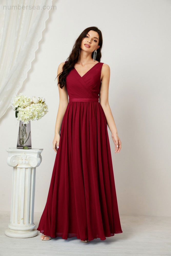 Women's Chiffon Long Bridesmaid Dresses A line Sleeveless Formal Prom Gown for Evening Party Homecoming Dresses 2808-payinti