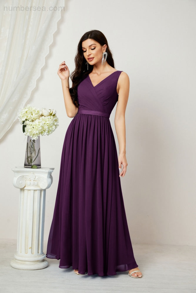 Women's Chiffon Long Bridesmaid Dresses A line Sleeveless Formal Prom Gown for Evening Party Homecoming Dresses 2808-payinti