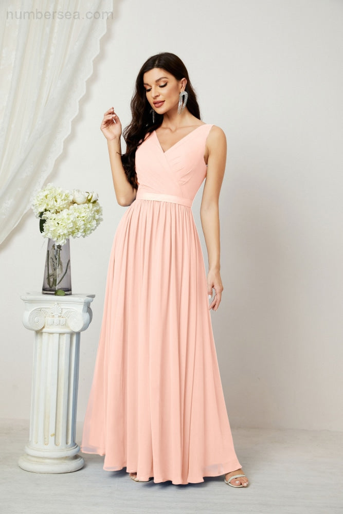 Women's Chiffon Long Bridesmaid Dresses A line Sleeveless Formal Prom Gown for Evening Party Homecoming Dresses 2808-payinti
