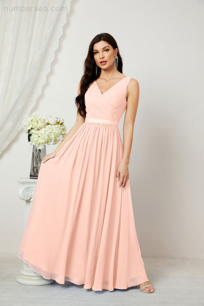 Women's Chiffon Long Bridesmaid Dresses A line Sleeveless Formal Prom Gown for Evening Party Homecoming Dresses 2808-payinti