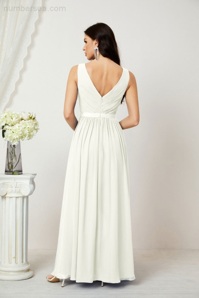 Women's Chiffon Long Bridesmaid Dresses A line Sleeveless Formal Prom Gown for Evening Party Homecoming Dresses 2808-payinti