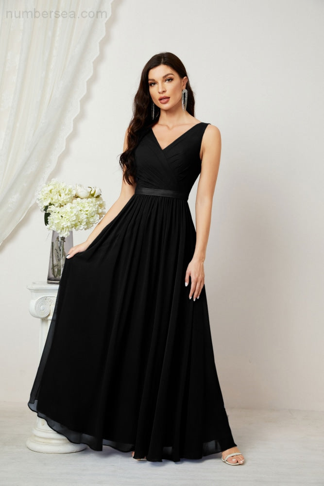 Women's Chiffon Long Bridesmaid Dresses A line Sleeveless Formal Prom Gown for Evening Party Homecoming Dresses 2808-payinti