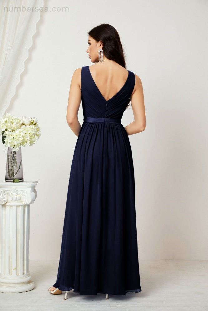 Women's Chiffon Long Bridesmaid Dresses A line Sleeveless Formal Prom Gown for Evening Party Homecoming Dresses 2808-payinti