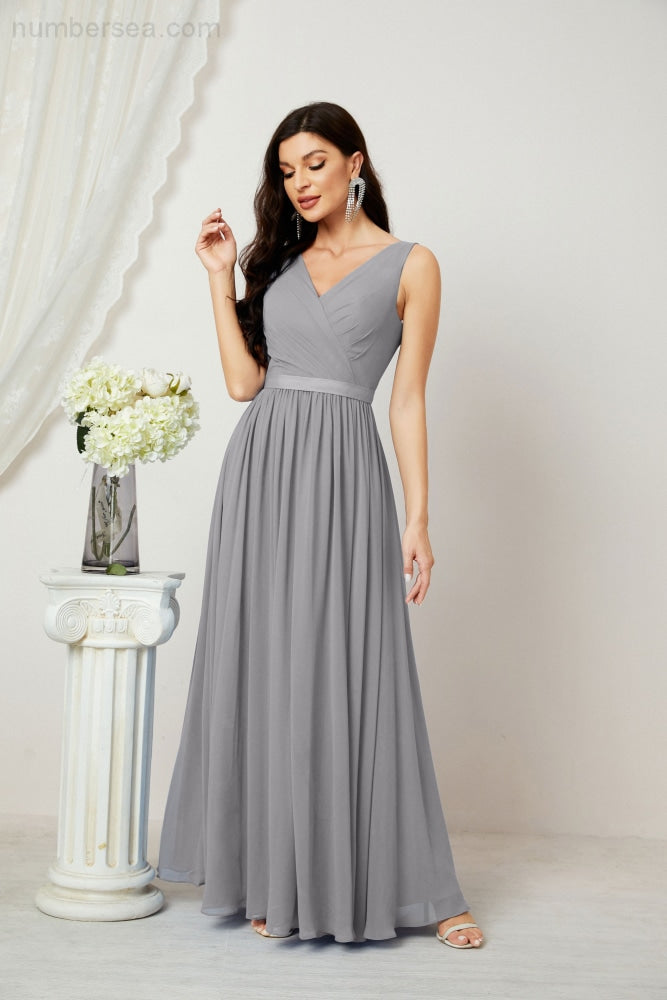Women's Chiffon Long Bridesmaid Dresses A line Sleeveless Formal Prom Gown for Evening Party Homecoming Dresses 2808-payinti