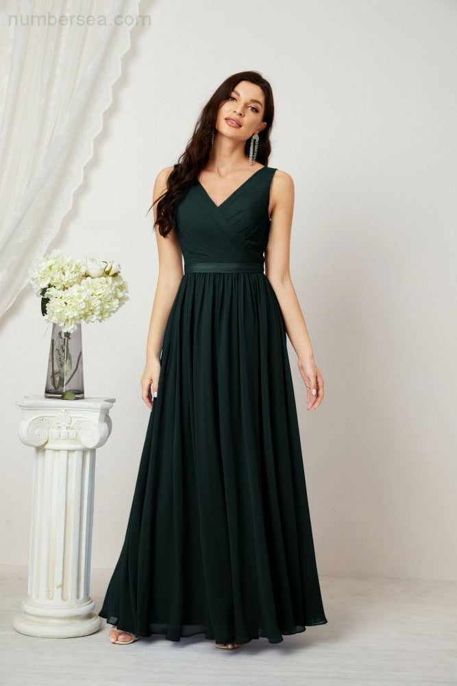 Women's Chiffon Long Bridesmaid Dresses A line Sleeveless Formal Prom Gown for Evening Party Homecoming Dresses 2808-payinti