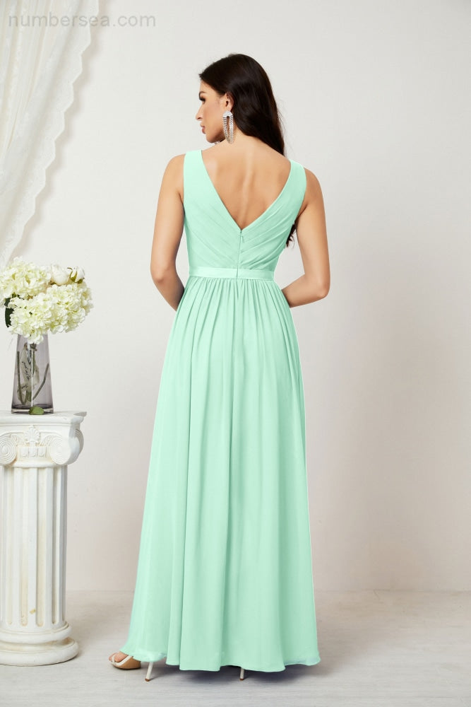 Women's Chiffon Long Bridesmaid Dresses A line Sleeveless Formal Prom Gown for Evening Party Homecoming Dresses 2808-payinti