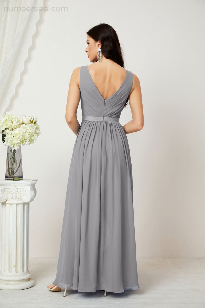 Women's Chiffon Long Bridesmaid Dresses A line Sleeveless Formal Prom Gown for Evening Party Homecoming Dresses 2808-payinti
