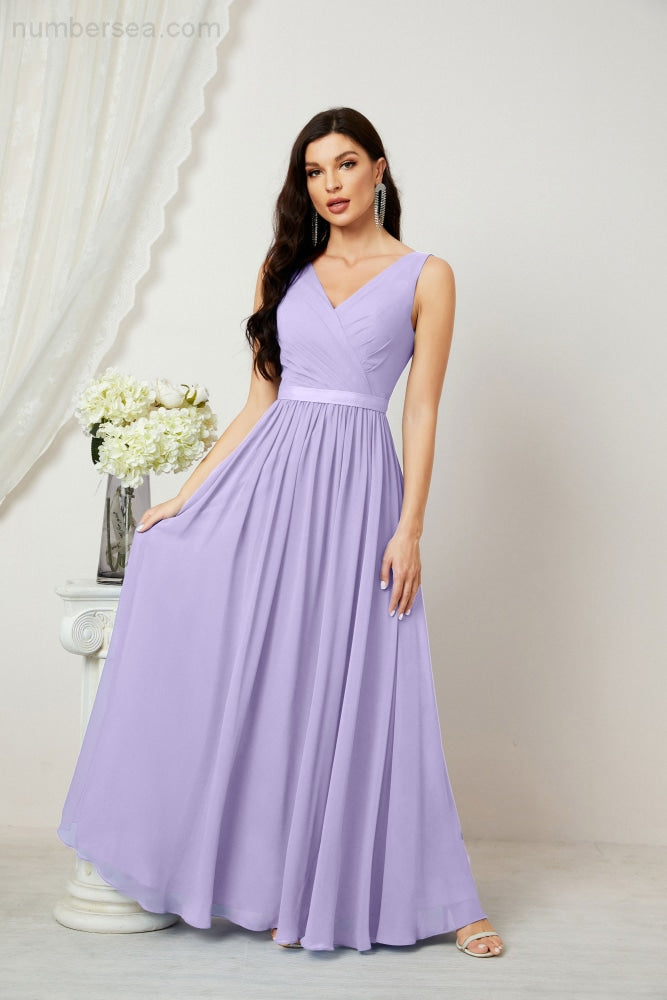 Women's Chiffon Long Bridesmaid Dresses A line Sleeveless Formal Prom Gown for Evening Party Homecoming Dresses 2808-payinti
