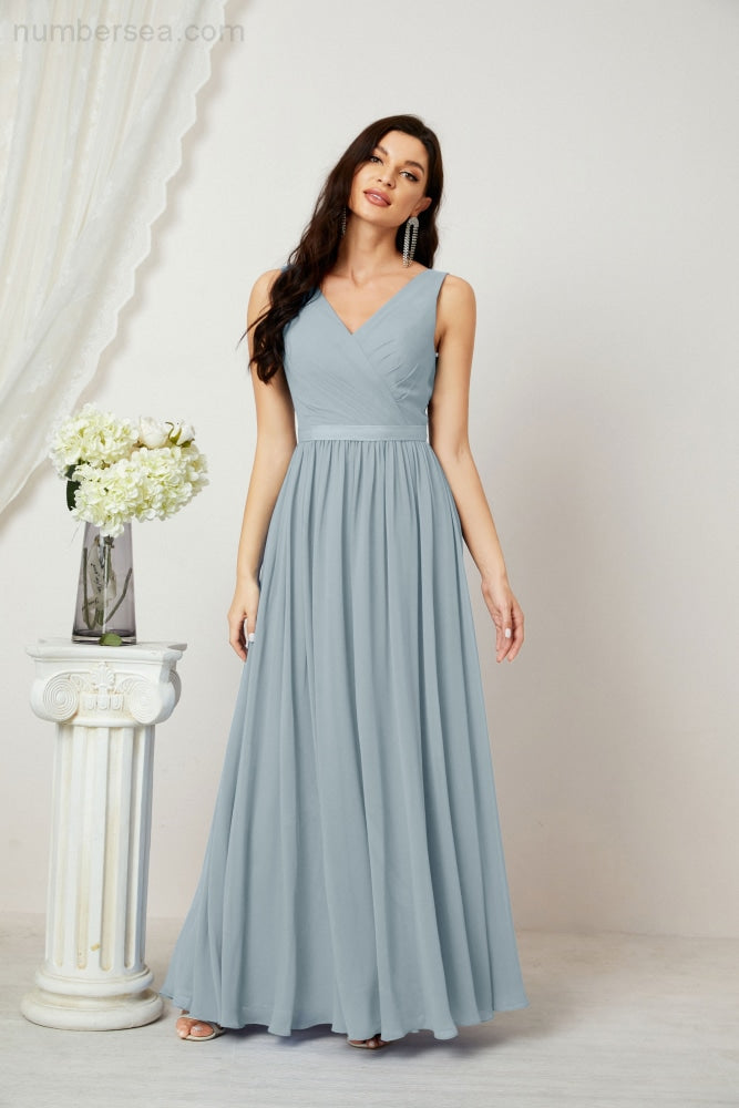 Women's Chiffon Long Bridesmaid Dresses A line Sleeveless Formal Prom Gown for Evening Party Homecoming Dresses 2808-payinti