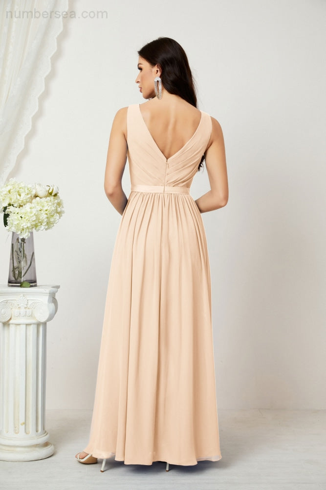 Women's Chiffon Long Bridesmaid Dresses A line Sleeveless Formal Prom Gown for Evening Party Homecoming Dresses 2808-payinti