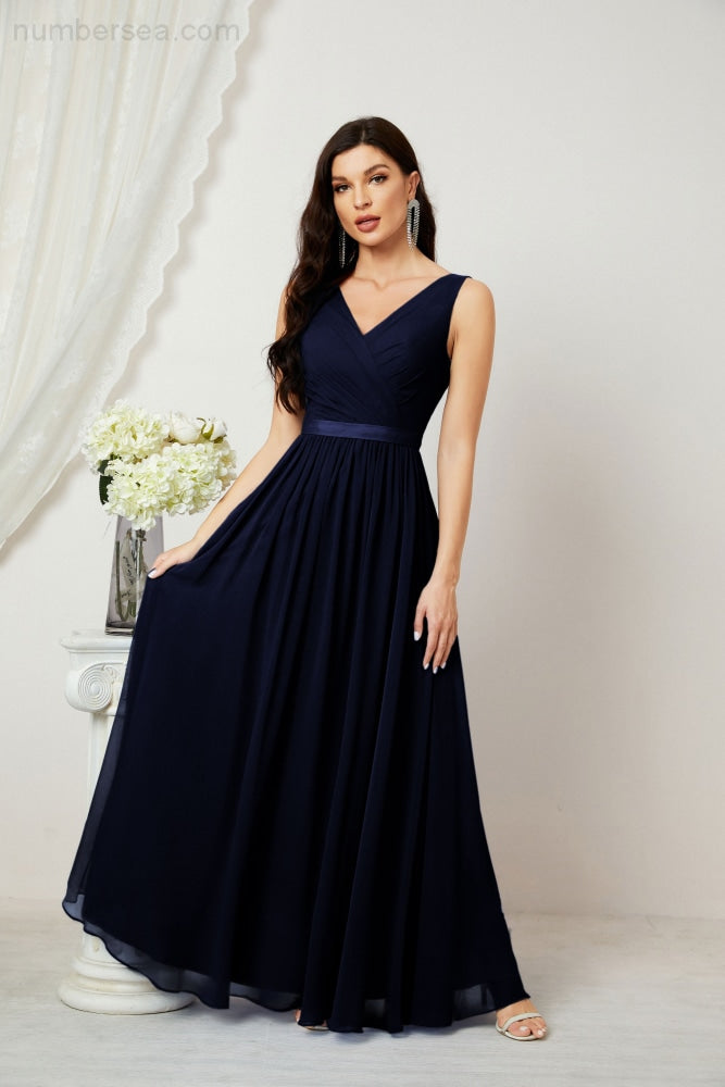 Women's Chiffon Long Bridesmaid Dresses A line Sleeveless Formal Prom Gown for Evening Party Homecoming Dresses 2808-payinti
