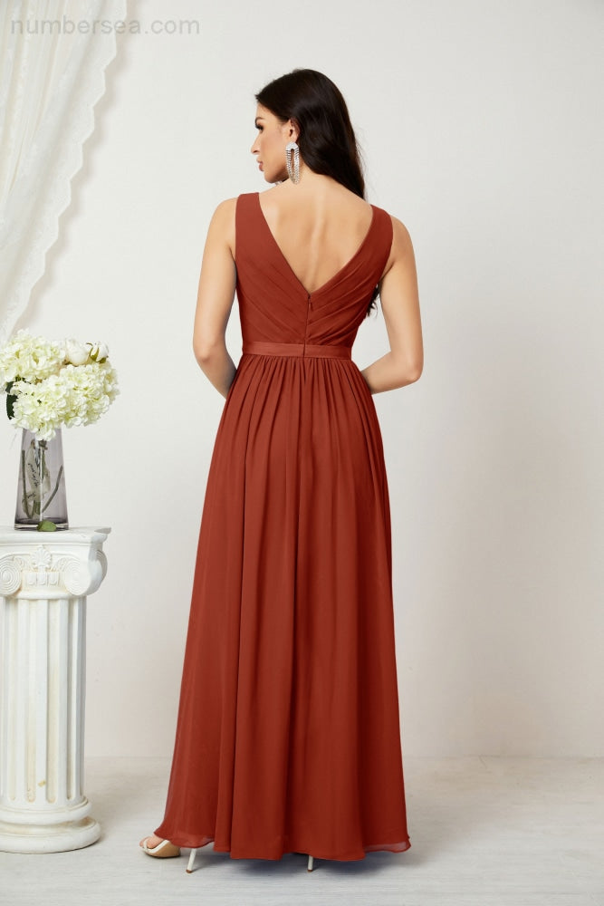 Women's Chiffon Long Bridesmaid Dresses A line Sleeveless Formal Prom Gown for Evening Party Homecoming Dresses 2808-payinti