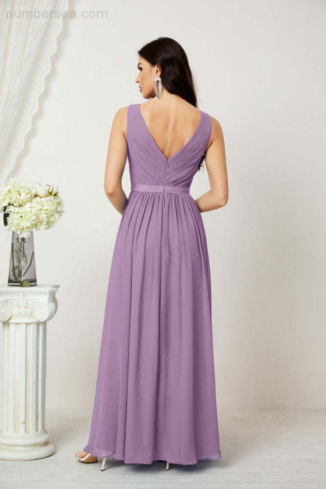 Women's Chiffon Long Bridesmaid Dresses A line Sleeveless Formal Prom Gown for Evening Party Homecoming Dresses 2808-payinti