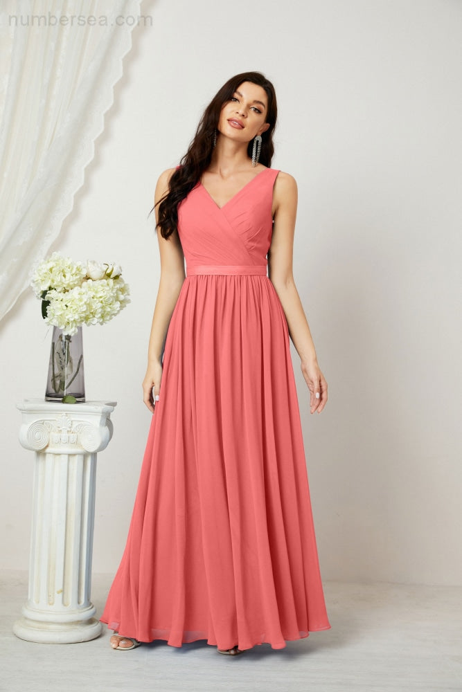 Women's Chiffon Long Bridesmaid Dresses A line Sleeveless Formal Prom Gown for Evening Party Homecoming Dresses 2808-payinti